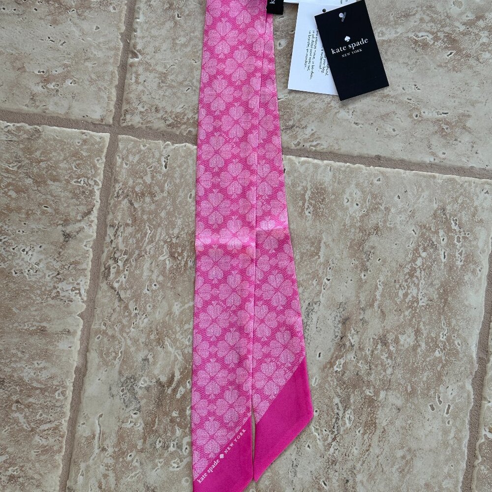 KATE SPADE SPADE FLOWER SILK SKINNY SCARF:NWT PARISIAN ROSE (PINK)